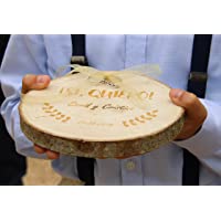 Porta anillos de boda grabado en madera personalizado para alianzas